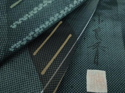 平和屋着物●訪問着　紬地　絞り　霞市松文　正絹　逸品　AABK4598cs
