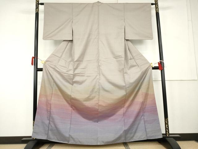 平和屋着物●本場縞大島紬　染大島　訪問着　作家物　流水文　正絹　逸品　AABK4599cs