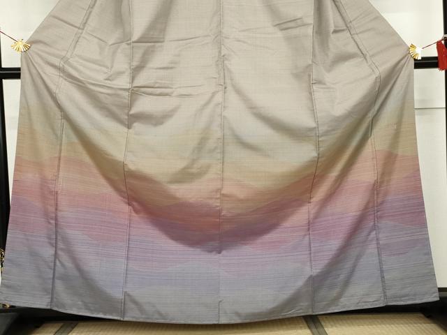 平和屋着物●本場縞大島紬　染大島　訪問着　作家物　流水文　正絹　逸品　AABK4599cs