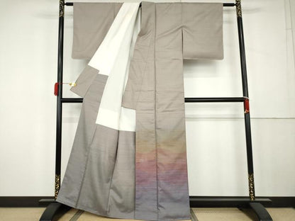平和屋着物●本場縞大島紬　染大島　訪問着　作家物　流水文　正絹　逸品　AABK4599cs