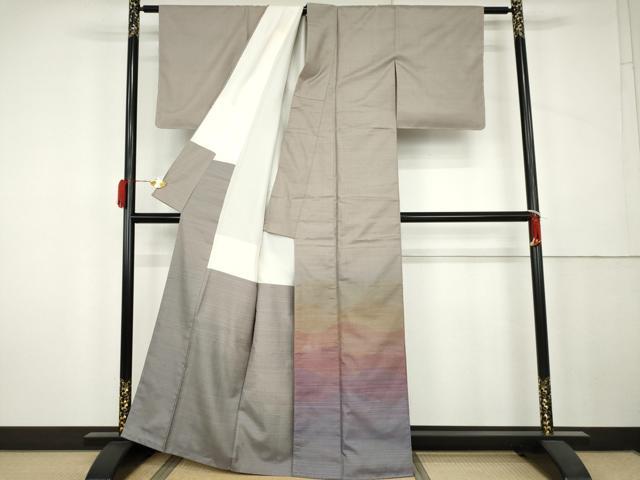 平和屋着物●本場縞大島紬　染大島　訪問着　作家物　流水文　正絹　逸品　AABK4599cs
