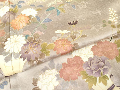 平和屋着物●訪問着　駒刺繍　飾花文　暈し染め　金彩　正絹　逸品　AABK4600cs
