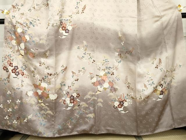 平和屋着物●訪問着　駒刺繍　飾花文　暈し染め　金彩　正絹　逸品　AABK4600cs