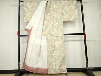 平和屋着物●本場大島紬　白大島　枝花文　正絹　逸品　AABK4601cs