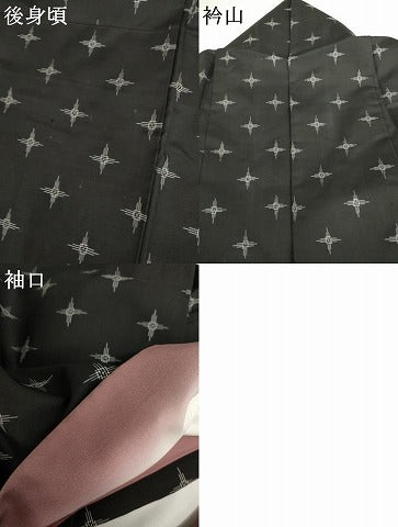 平和屋着物●本場大島紬　純泥染　7マルキ　前田紬工芸謹製　十字　黒地　やまと誂製　証紙付き　正絹　逸品　AABK4602cs