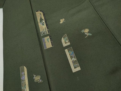 平和屋着物●訪問着　鶴　枝花文　金彩　正絹　逸品　AABK4605cs