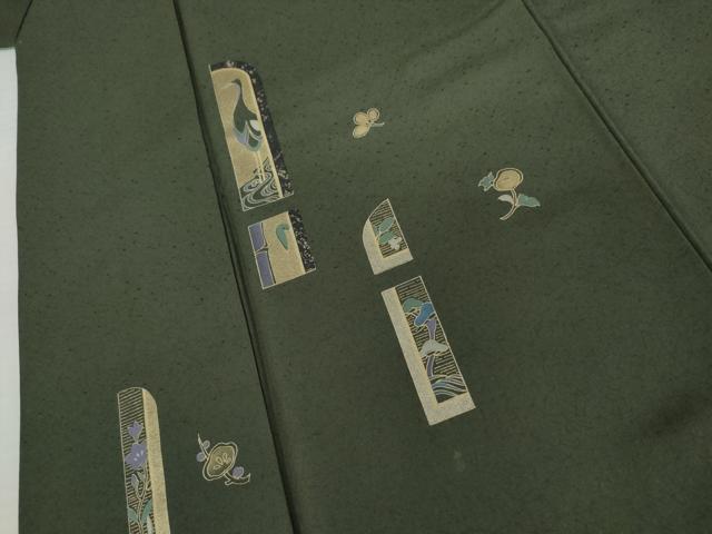 平和屋着物●訪問着　鶴　枝花文　金彩　正絹　逸品　AABK4605cs