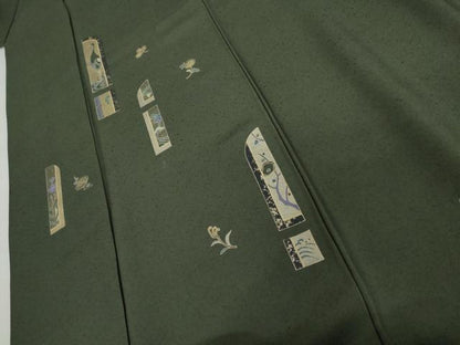 平和屋着物●訪問着　鶴　枝花文　金彩　正絹　逸品　AABK4605cs