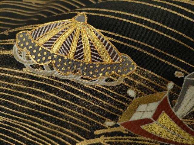 平和屋着物▼豪華黒留袖　駒刺繍　宝尽くし　金彩　正絹　逸品　AABK4606cs