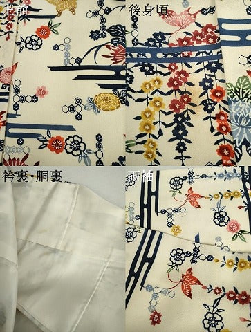 平和屋着物●上質な小紋　型染め　花蝶文　正絹　逸品　AABK4608cs
