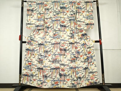 平和屋着物●上質な小紋　型染め　花蝶文　正絹　逸品　AABK4608cs