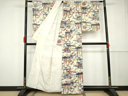 平和屋着物●上質な小紋　型染め　花蝶文　正絹　逸品　AABK4608cs