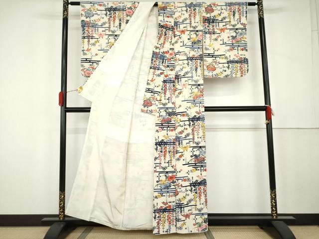 平和屋着物●上質な小紋　型染め　花蝶文　正絹　逸品　AABK4608cs