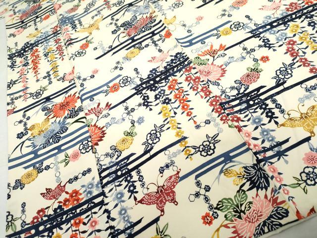 平和屋着物●上質な小紋　型染め　花蝶文　正絹　逸品　AABK4608cs