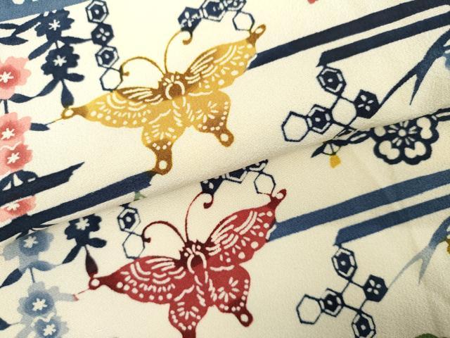 平和屋着物●上質な小紋　型染め　花蝶文　正絹　逸品　AABK4608cs