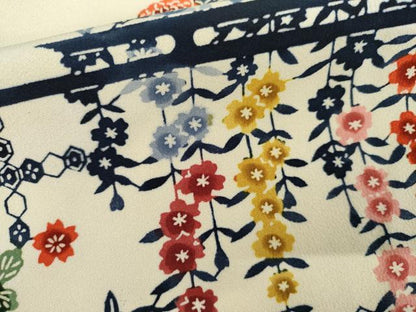 平和屋着物●上質な小紋　型染め　花蝶文　正絹　逸品　AABK4608cs