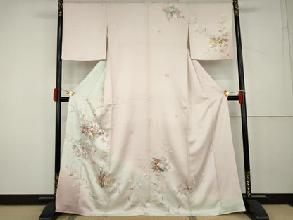 平和屋着物●訪問着　地紙枝花文　暈し染め　金銀彩　正絹　逸品　AABK4611cs