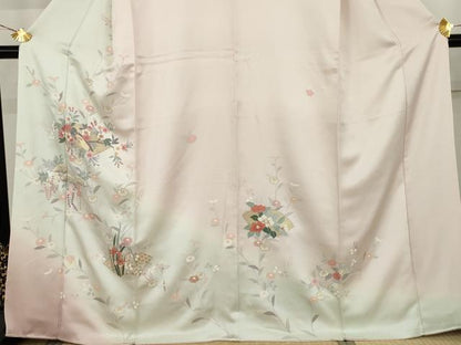 平和屋着物●訪問着　地紙枝花文　暈し染め　金銀彩　正絹　逸品　AABK4611cs