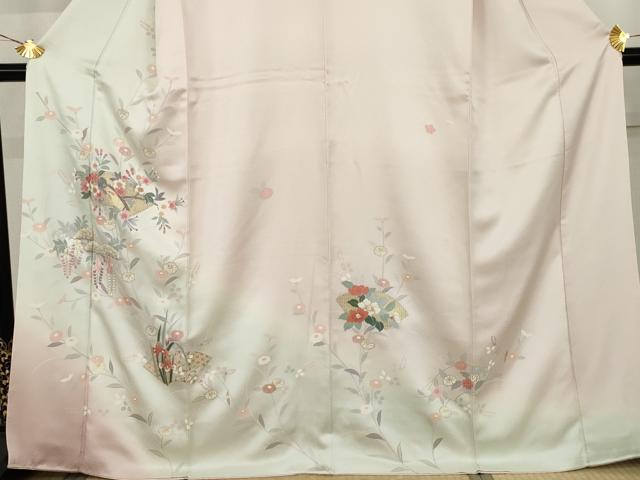 平和屋着物●訪問着　地紙枝花文　暈し染め　金銀彩　正絹　逸品　AABK4611cs
