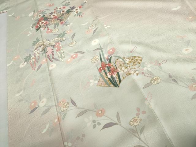 平和屋着物●訪問着　地紙枝花文　暈し染め　金銀彩　正絹　逸品　AABK4611cs