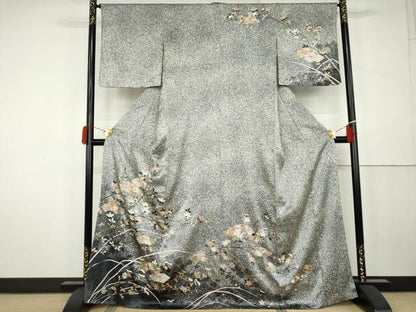 平和屋着物●訪問着　地紙枝花文　たたき染め　金彩　正絹　逸品　AABK4615cs