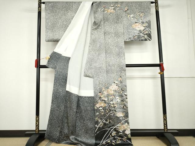 平和屋着物●訪問着　地紙枝花文　たたき染め　金彩　正絹　逸品　AABK4615cs