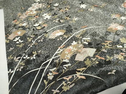 平和屋着物●訪問着　地紙枝花文　たたき染め　金彩　正絹　逸品　AABK4615cs