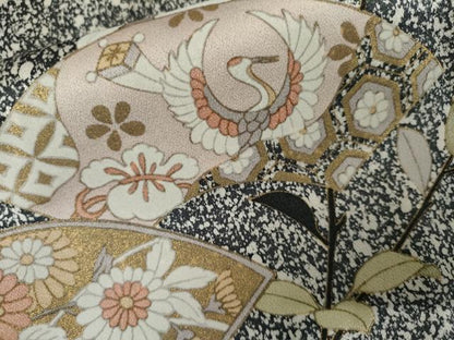 平和屋着物●訪問着　地紙枝花文　たたき染め　金彩　正絹　逸品　AABK4615cs