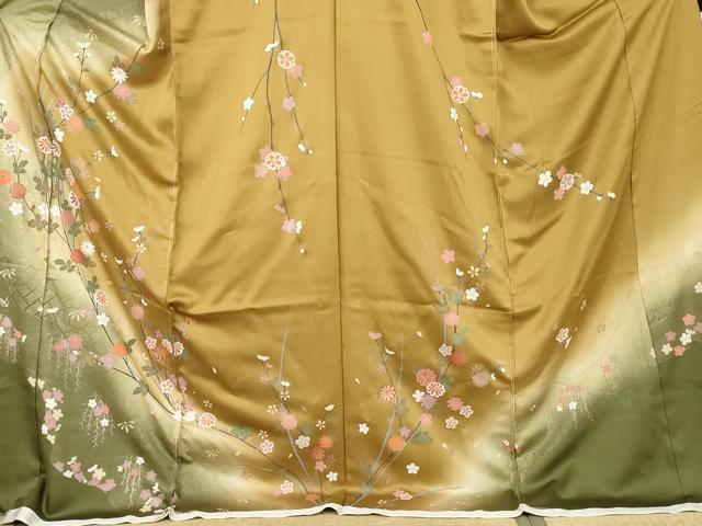 平和屋着物●訪問着　枝花文　暈し染め　金彩　仮絵羽　正絹　逸品　未使用　AABK4624cs
