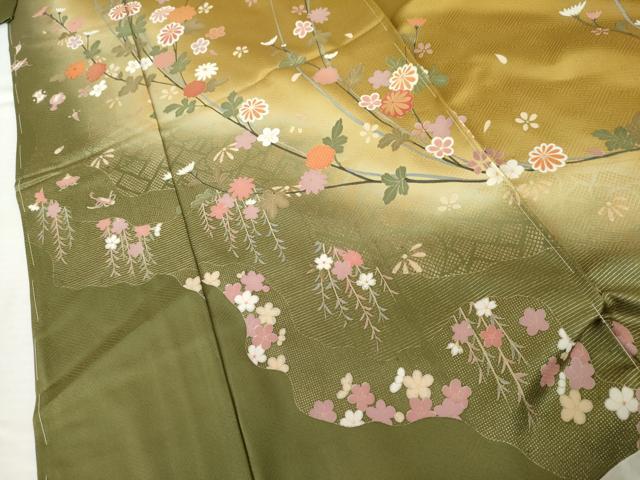 平和屋着物●訪問着　枝花文　暈し染め　金彩　仮絵羽　正絹　逸品　未使用　AABK4624cs
