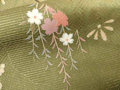 平和屋着物●訪問着　枝花文　暈し染め　金彩　仮絵羽　正絹　逸品　未使用　AABK4624cs