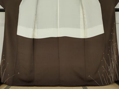 平和屋着物●訪問着　枝花文　金彩　鬼しぼ縮緬　正絹　逸品　AABK4626cs