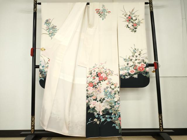 平和屋着物●豪華振袖　友禅　花鳥文　暈し染め　正絹　逸品　AABK4627cs