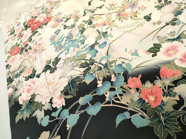平和屋着物●豪華振袖　友禅　花鳥文　暈し染め　正絹　逸品　AABK4627cs