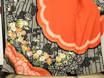 平和屋着物●豪華振袖　絞り　駒刺繍　笹竹花文　金糸　金彩　正絹　逸品　AABK4629cs
