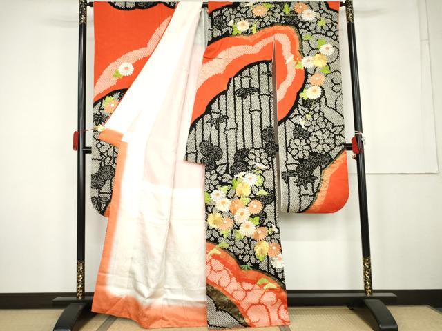 平和屋着物●豪華振袖　絞り　駒刺繍　笹竹花文　金糸　金彩　正絹　逸品　AABK4629cs