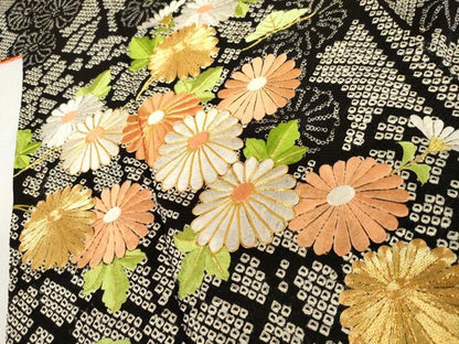 平和屋着物●豪華振袖　絞り　駒刺繍　笹竹花文　金糸　金彩　正絹　逸品　AABK4629cs
