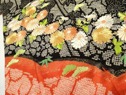 平和屋着物●豪華振袖　絞り　駒刺繍　笹竹花文　金糸　金彩　正絹　逸品　AABK4629cs