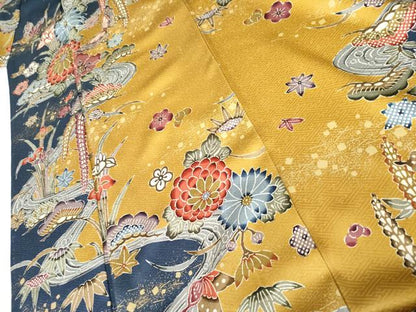 平和屋着物●豪華振袖　型染め　花蝶文　金彩　正絹　逸品　AABK4630cs