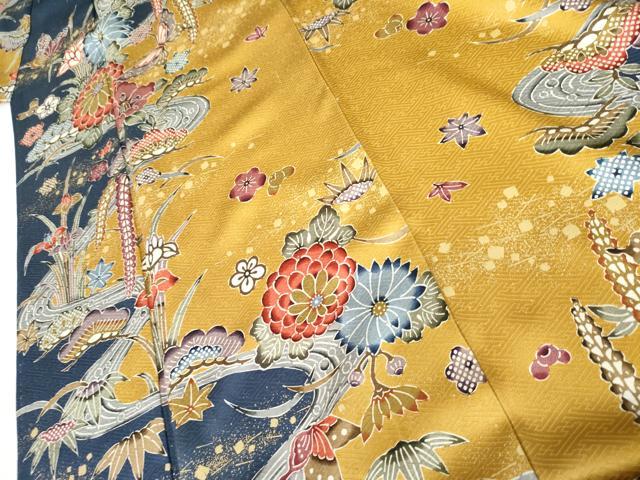 平和屋着物●豪華振袖　型染め　花蝶文　金彩　正絹　逸品　AABK4630cs