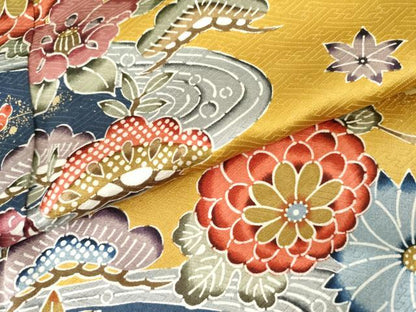 平和屋着物●豪華振袖　型染め　花蝶文　金彩　正絹　逸品　AABK4630cs