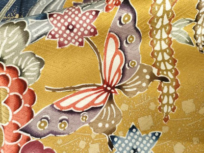 平和屋着物●豪華振袖　型染め　花蝶文　金彩　正絹　逸品　AABK4630cs