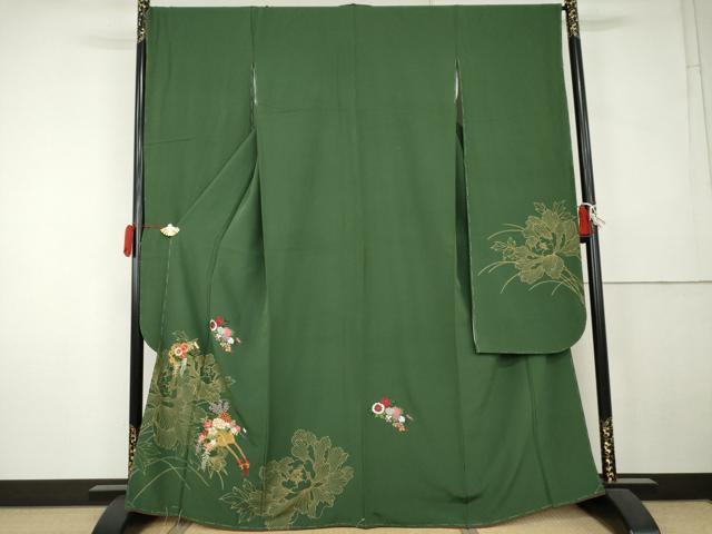 平和屋着物●豪華振袖　駒刺繍　花車文　金糸　金彩　正絹　逸品　未使用　AABK4631cs