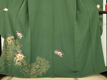 平和屋着物●豪華振袖　駒刺繍　花車文　金糸　金彩　正絹　逸品　未使用　AABK4631cs