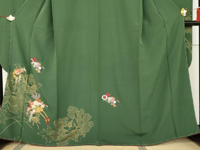 平和屋着物●豪華振袖　駒刺繍　花車文　金糸　金彩　正絹　逸品　未使用　AABK4631cs