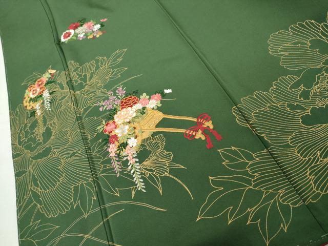 平和屋着物●豪華振袖　駒刺繍　花車文　金糸　金彩　正絹　逸品　未使用　AABK4631cs