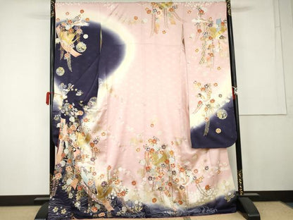 平和屋着物●大正の浮世絵師　竹久夢二　夢二ロマン　振袖　伊勢物語　たもとの霞　暈し染め　金彩　ロング丈　正絹　逸品　AABK4634cs