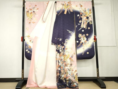 平和屋着物●大正の浮世絵師　竹久夢二　夢二ロマン　振袖　伊勢物語　たもとの霞　暈し染め　金彩　ロング丈　正絹　逸品　AABK4634cs