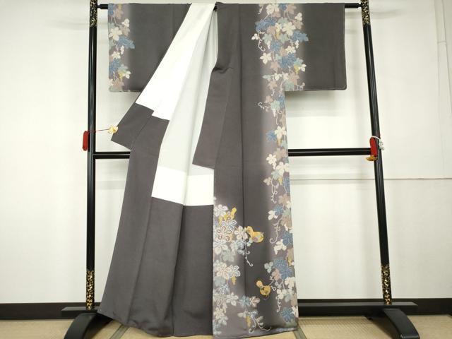 平和屋着物●訪問着　駒刺繍　黄金繭　瓢箪葡萄蔦の葉文　暈し染め　金彩　正絹　逸品　未使用　AABK4635cs