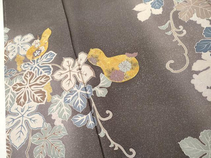 平和屋着物●訪問着　駒刺繍　黄金繭　瓢箪葡萄蔦の葉文　暈し染め　金彩　正絹　逸品　未使用　AABK4635cs